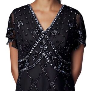 Vintage 90s PAPELL BOUTIQUE Beaded Silk Evening Top Black Size XL Holiday Glam